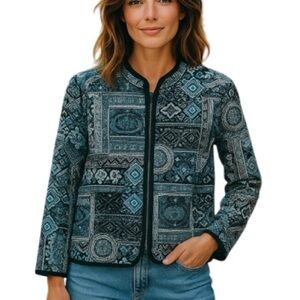 VINTAGE Tradition Country Collection Blue Tapestry Jacket Patchwork M